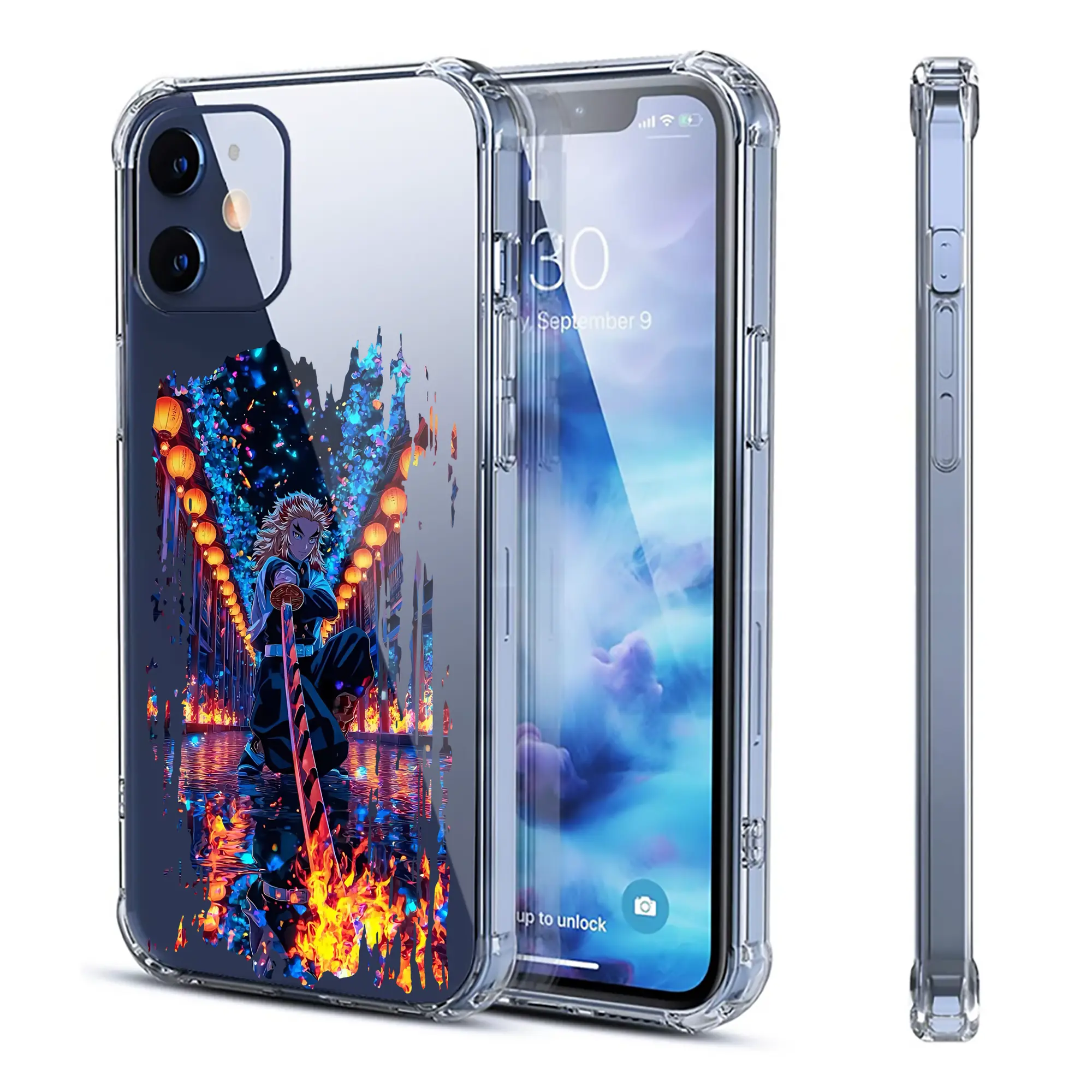 鬼滅の刃 グッズ,煉獄 杏寿郎 - IPhone 12シリーズ対応 ・ 透明スマホケース ・ クリアソフトケース ・ TPU素材 ・ 耐衝撃 ・ 高密着 ・ 防汚 防指紋 ・ 簡単着脱